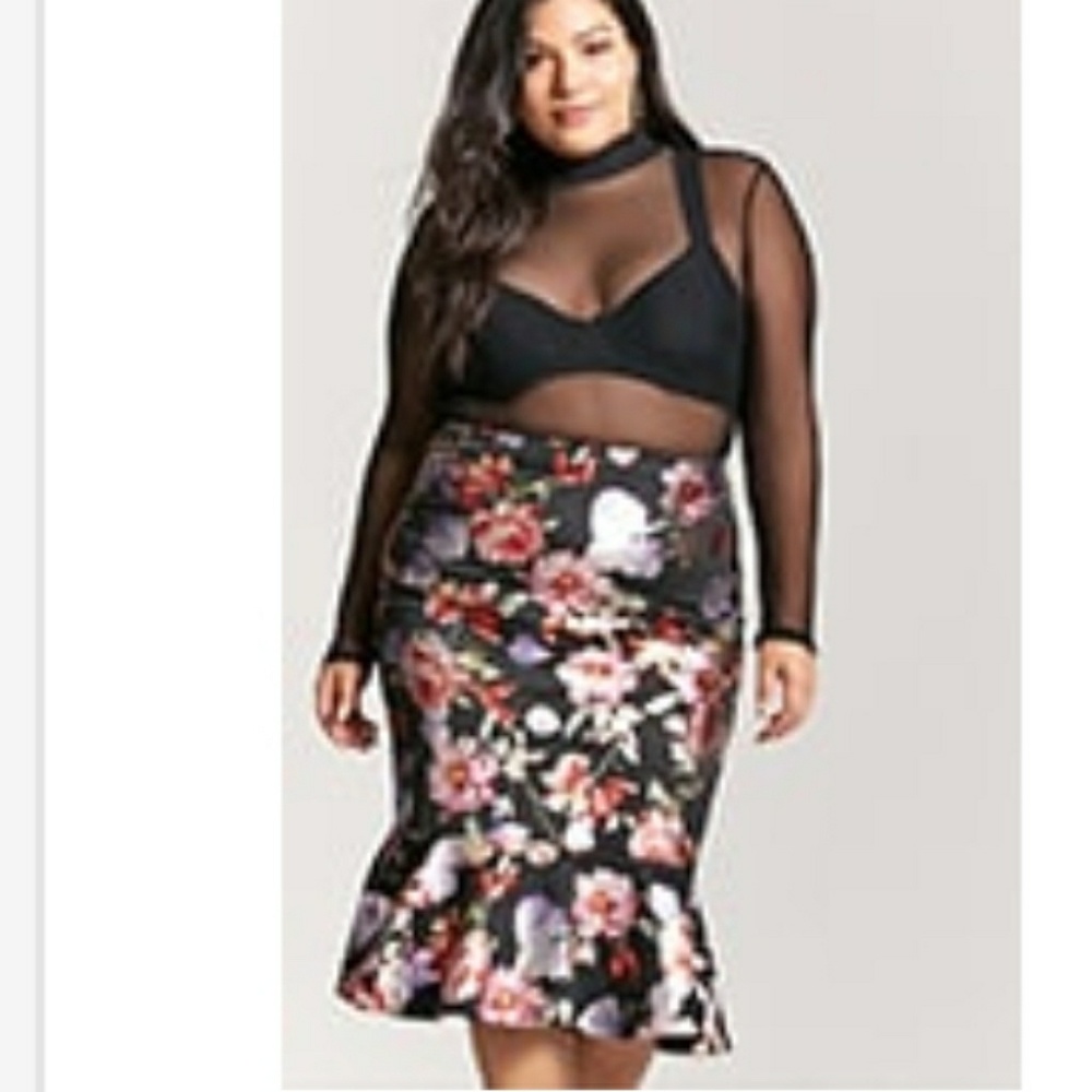 Forever21+ Metallic Floral Flounce Skirt